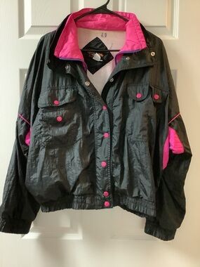 Vintage 90s Winbreaker by Red Pepper Black and Hot Pink Lightweight Jacket